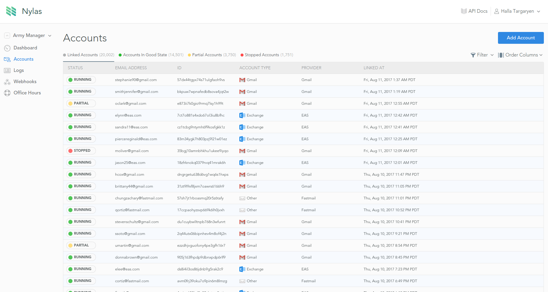 Nylas API Dashboard Accounts Nylas API Dashboard Accounts