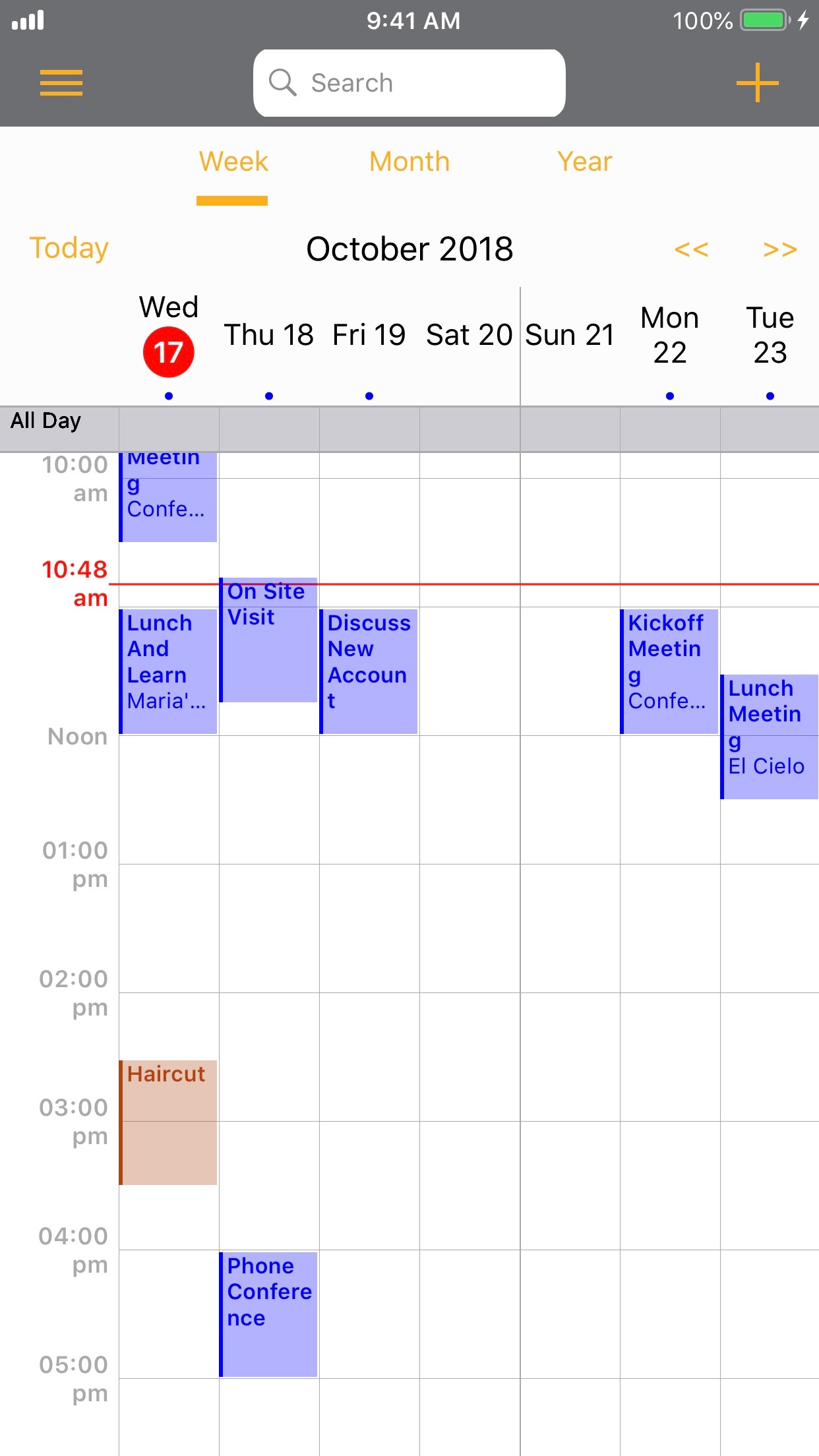 HaystackCRM calendar iPhone screenshot Oct 18