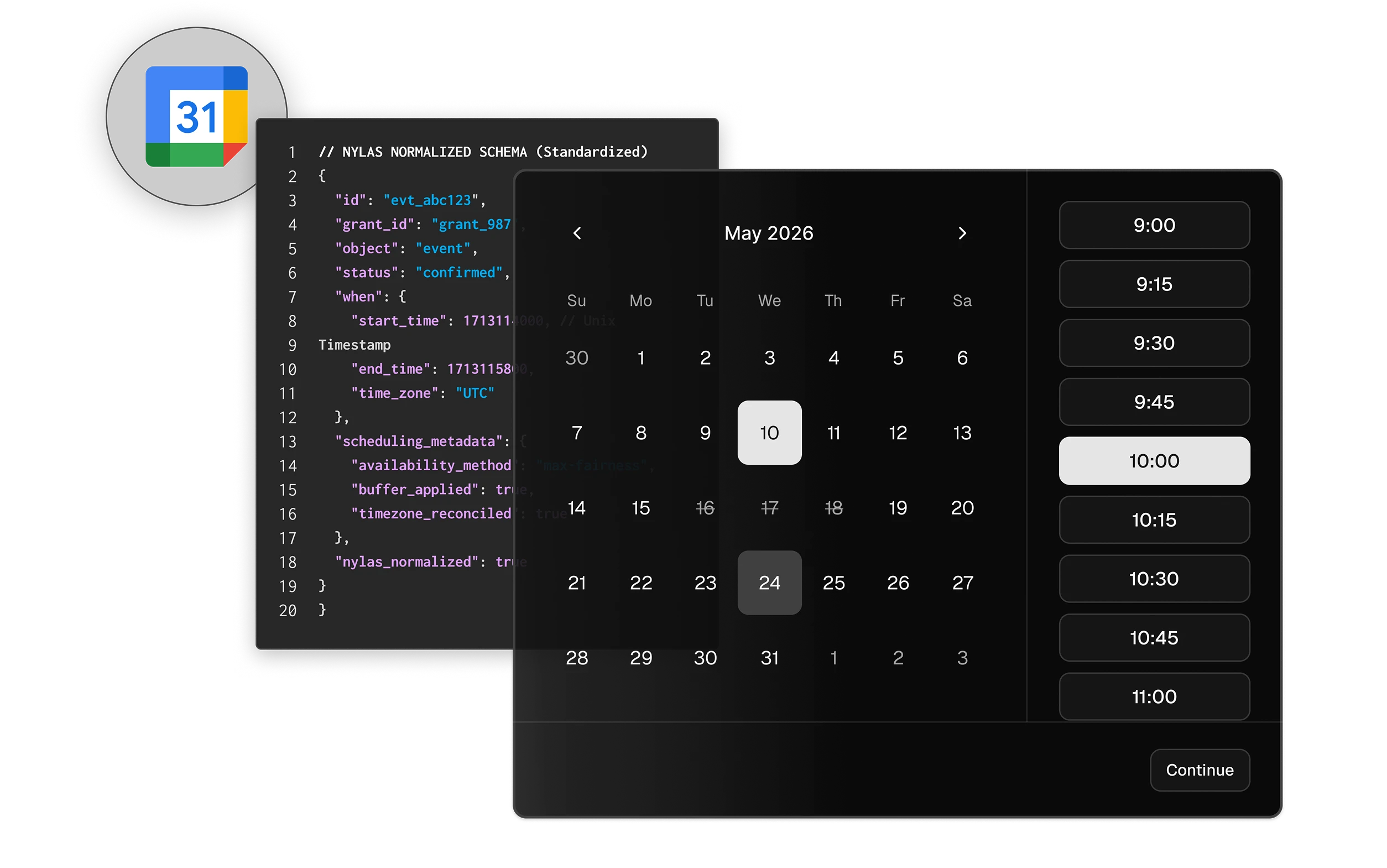 Single-vendor architecture: one Nylas data plane drives Calendar, Scheduler, Email, and Notetaker